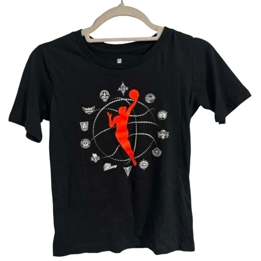 WNBA Youth Girls Black Graphic T-Shirt Team Logos Orange Silhouette Size S 8